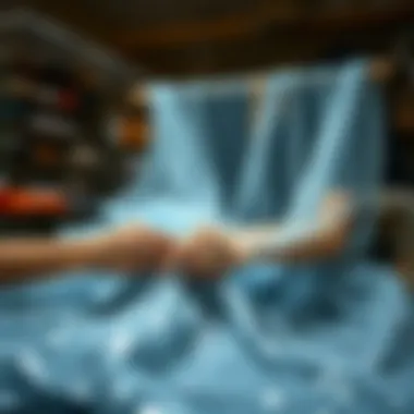 An artisan meticulously crafting sequined tulle, emphasizing the skill and dedication involved in its creation.