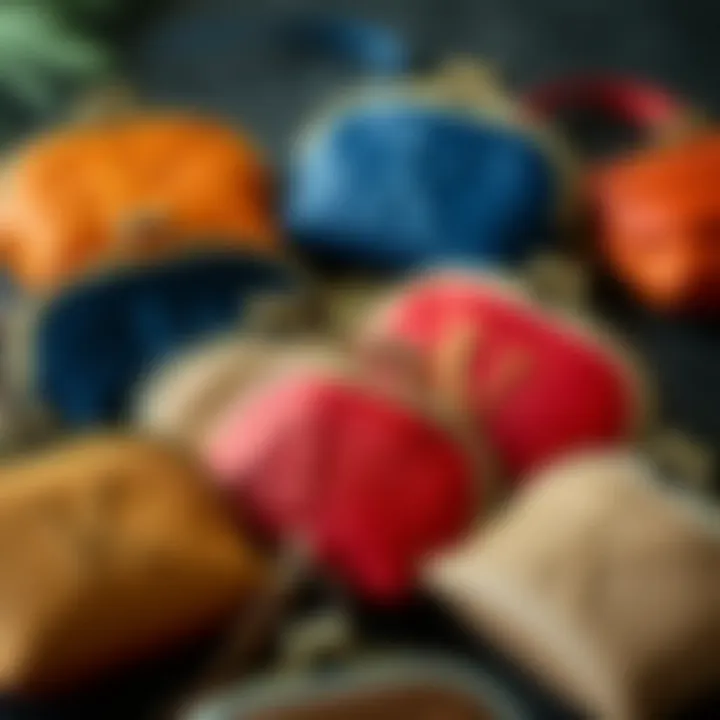 Diverse Materials of Alphabet Coin Purses A collection of alphabet coin purses made from various materials