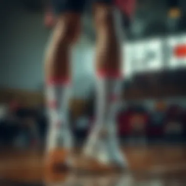 Player on the court wearing mid calf basketball socks in action