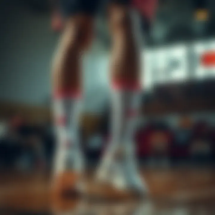 Player on the court wearing mid calf basketball socks in action