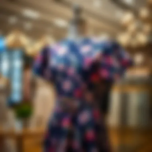 Elegant belted floral dress displayed on a mannequin