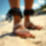 Stylish breathable sandals on a summer beach