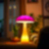 Cozy Living Room with Mushroom Lamp A beautifully designed color changing mushroom lamp in a cozy living room setting
