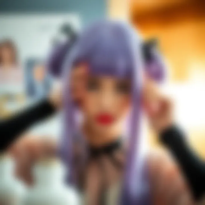 A person styling their Lolita wig, focusing on the techniques used in wig maintenance