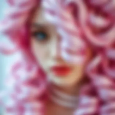 A close-up of a vibrant Lolita wig showcasing intricate curls and pastel colors