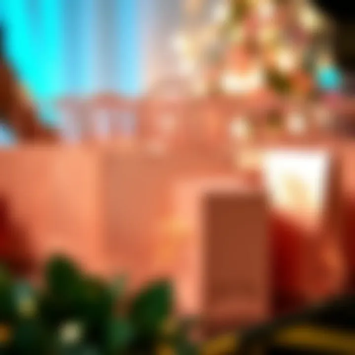 Stylish rose gold favor bags displayed at an event