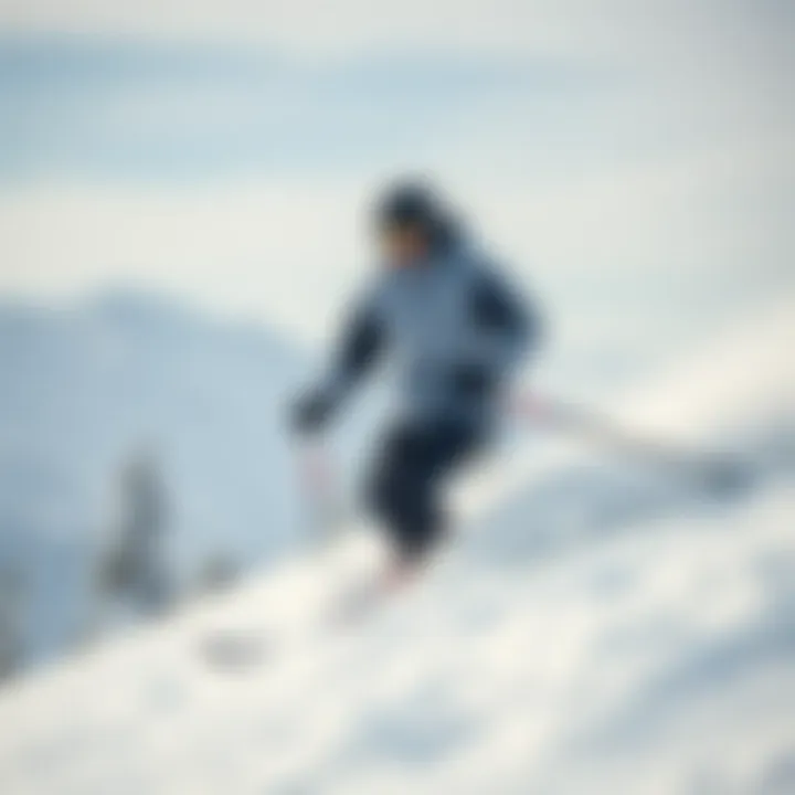 Dynamic skiing action shot featuring a 3-in-1 jacket in a winter landscape