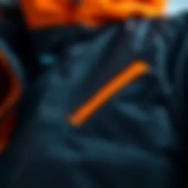Close-up of high-performance materials used in a 3-in-1 ski jacket