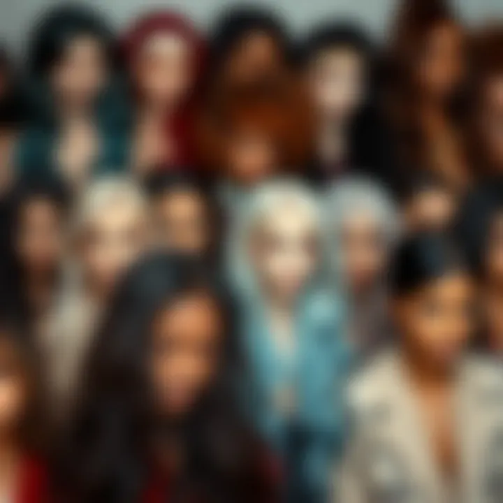 A variety of lace front wigs showcasing different styles and colors.