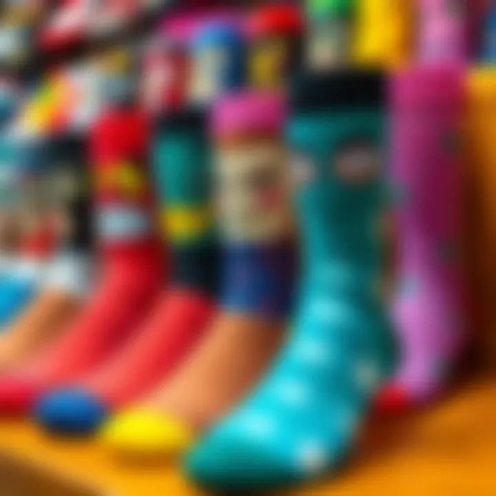 Colorful display of customized socks showcasing various face designs