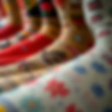 Detailed fabric swatches used for personalized sock production