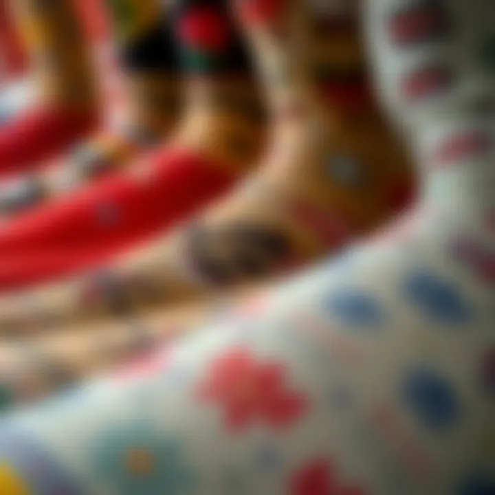 Detailed fabric swatches used for personalized sock production