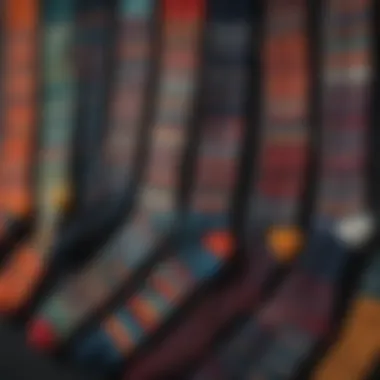 Close-up of custom-designed socks with unique patterns