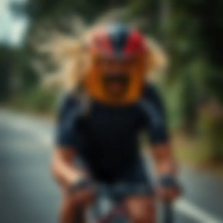 A cyclist navigating through a windy environment with a face shield