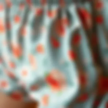 A close-up of the fabric texture used in ditsy floral shorts.