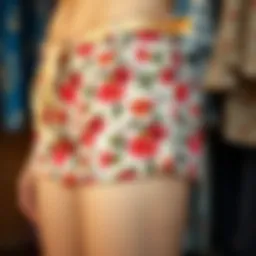 A vibrant display of ditsy floral shorts showcasing intricate patterns.
