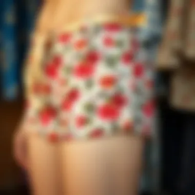 A vibrant display of ditsy floral shorts showcasing intricate patterns.