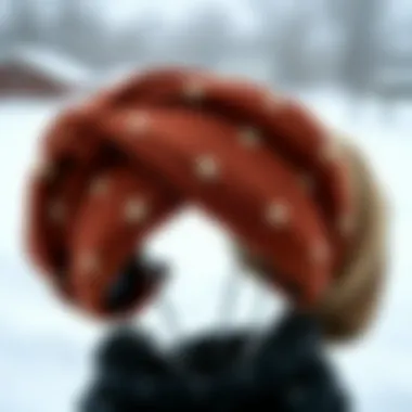 Stylish ear-warming headbands displayed on a winter backdrop