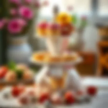 An array of Easter desserts elegantly displayed on a tiered cake stand