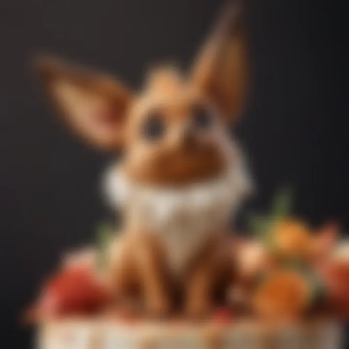 Close-up of a beautifully crafted Eevee cake topper.