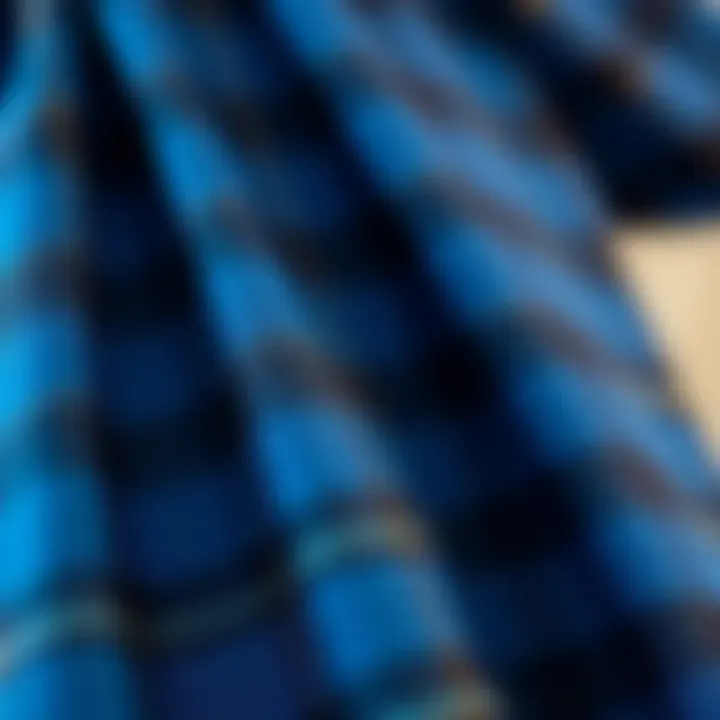Close-up of blue plaid fabric texture