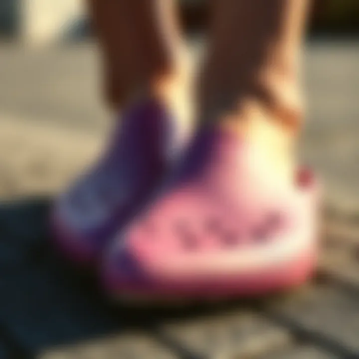 Close-up of Crocs pointed toe flats highlighting material texture