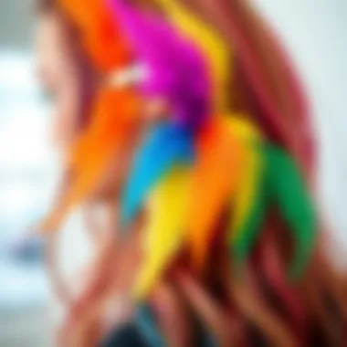 Feather extension clips showcased with vibrant colors