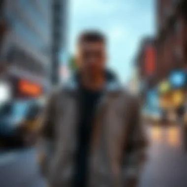 Person wearing a fleece lined windbreaker in an urban setting