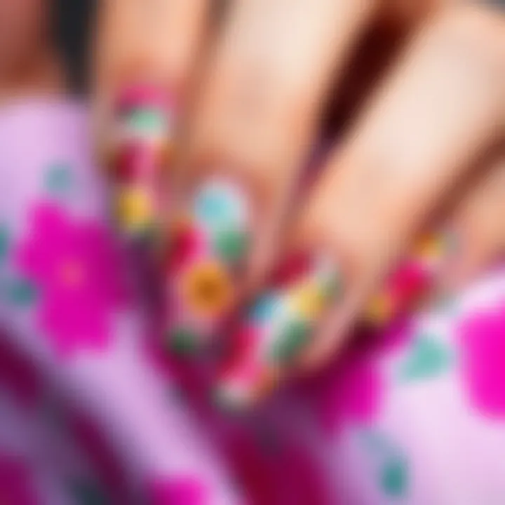 Stylish nails adorned with colorful floral foils