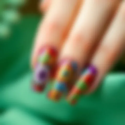 Vibrant floral nail design showcasing intricate foil patterns