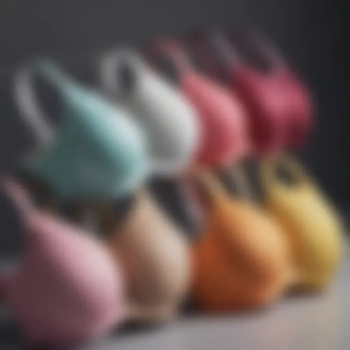 An array of front closure non-padded bras displayed in different colors.