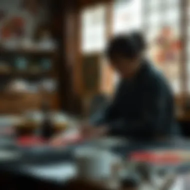 Artisan applying dye to a Japanese print sheet