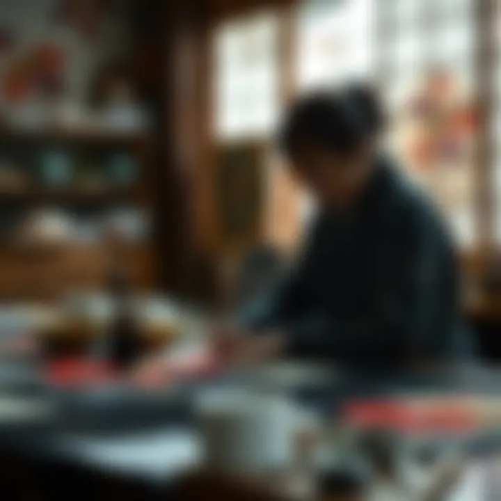 Artisan applying dye to a Japanese print sheet