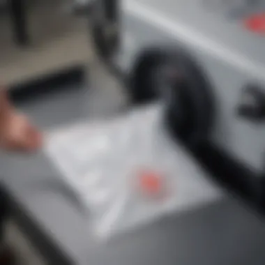 Close-up of a vacuum seal storage bag being sealed with a vacuum pump.