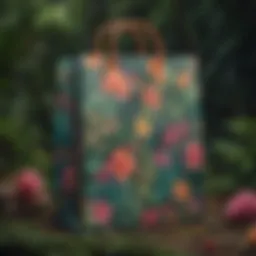 Vibrant jungle themed gift bag with floral patterns