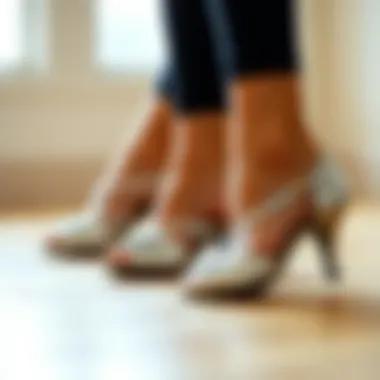 Different sizes of low heel salsa dance shoes displayed