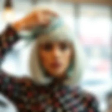 Stylish model demonstrating trendy wig styling techniques