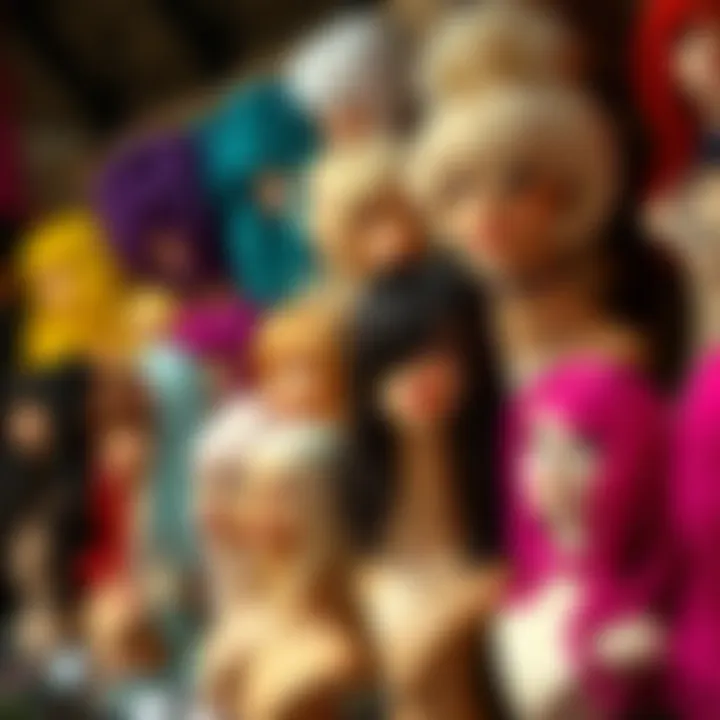 Vibrant fashion wig display showcasing various styles and colors