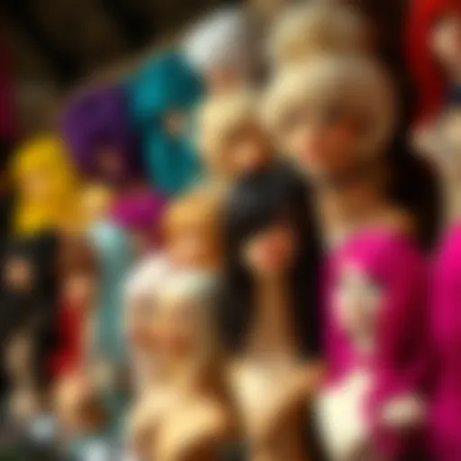 Dazzling Variety of Fashion Wigs Vibrant fashion wig display showcasing various styles and colors