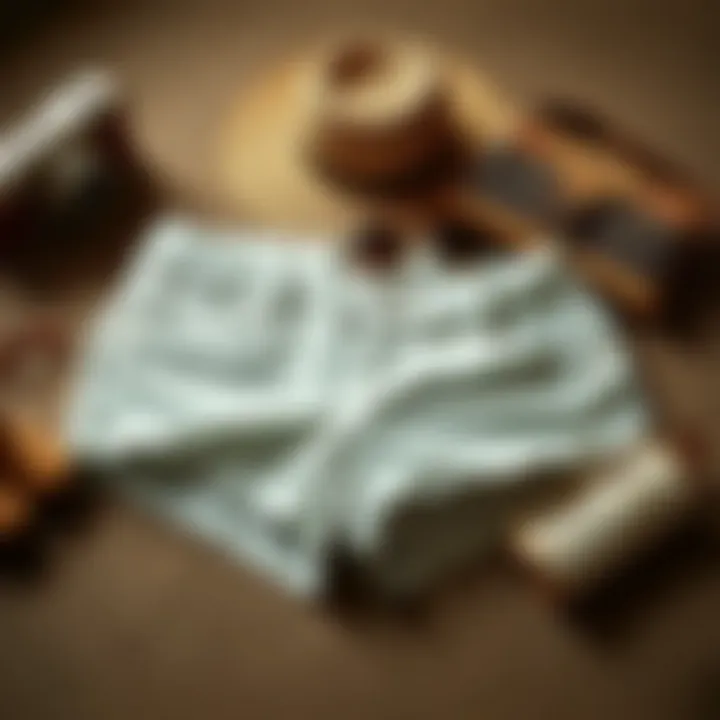 A stylish flat lay of plus size vintage shorts with accessories