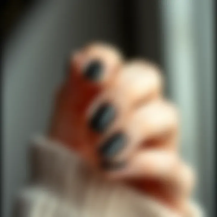 Sophisticated black French tip press-on nails showcased elegantly