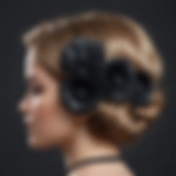 Chic black flower barrettes styled in a modern hairdo