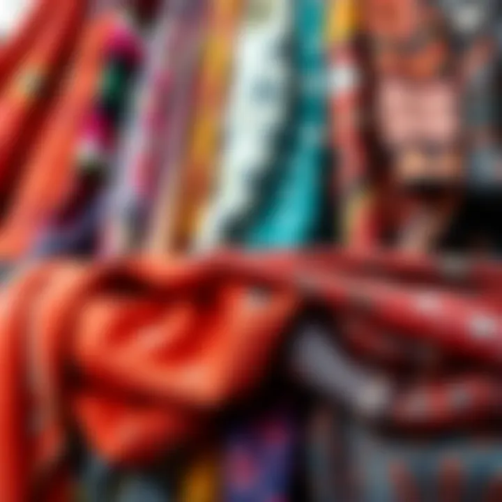 A vibrant array of fabrics showcasing various bohemian scarf designs