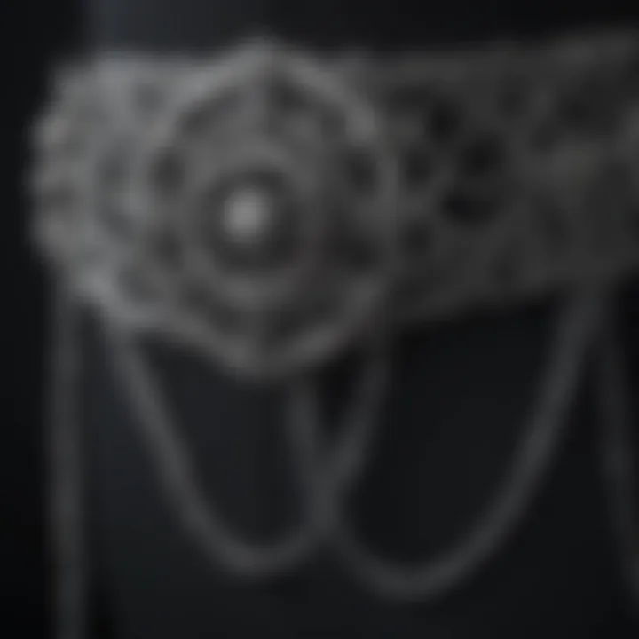 Close-up of intricate goth chain belt design