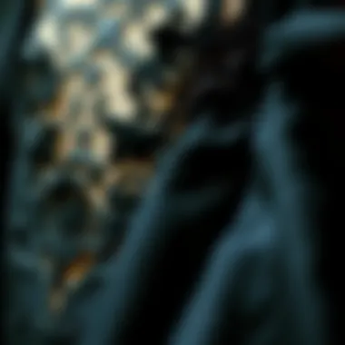 Close-up of intricate fabric patterns in gothic fashion