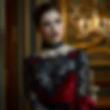 Elegant gothic dress adorned with lace and velvet