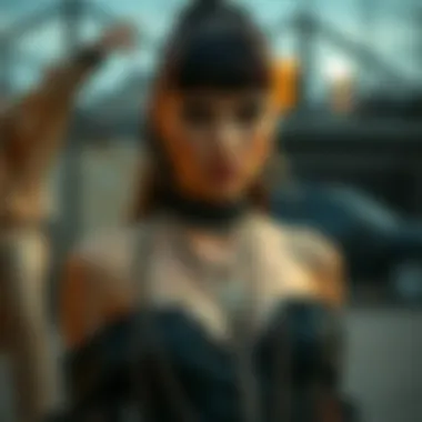 Stylish gothic outfit accessorized with chains and jewelry