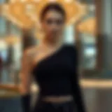 Elegant one shoulder rib top on display