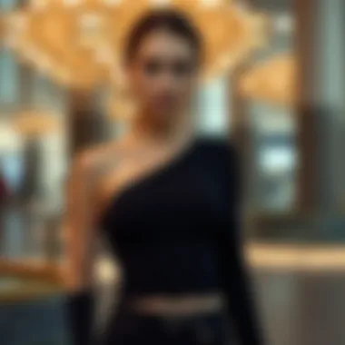 Elegant one shoulder rib top on display