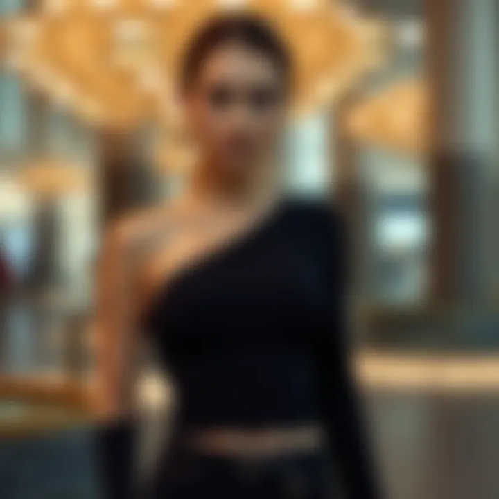 Elegant one shoulder rib top on display